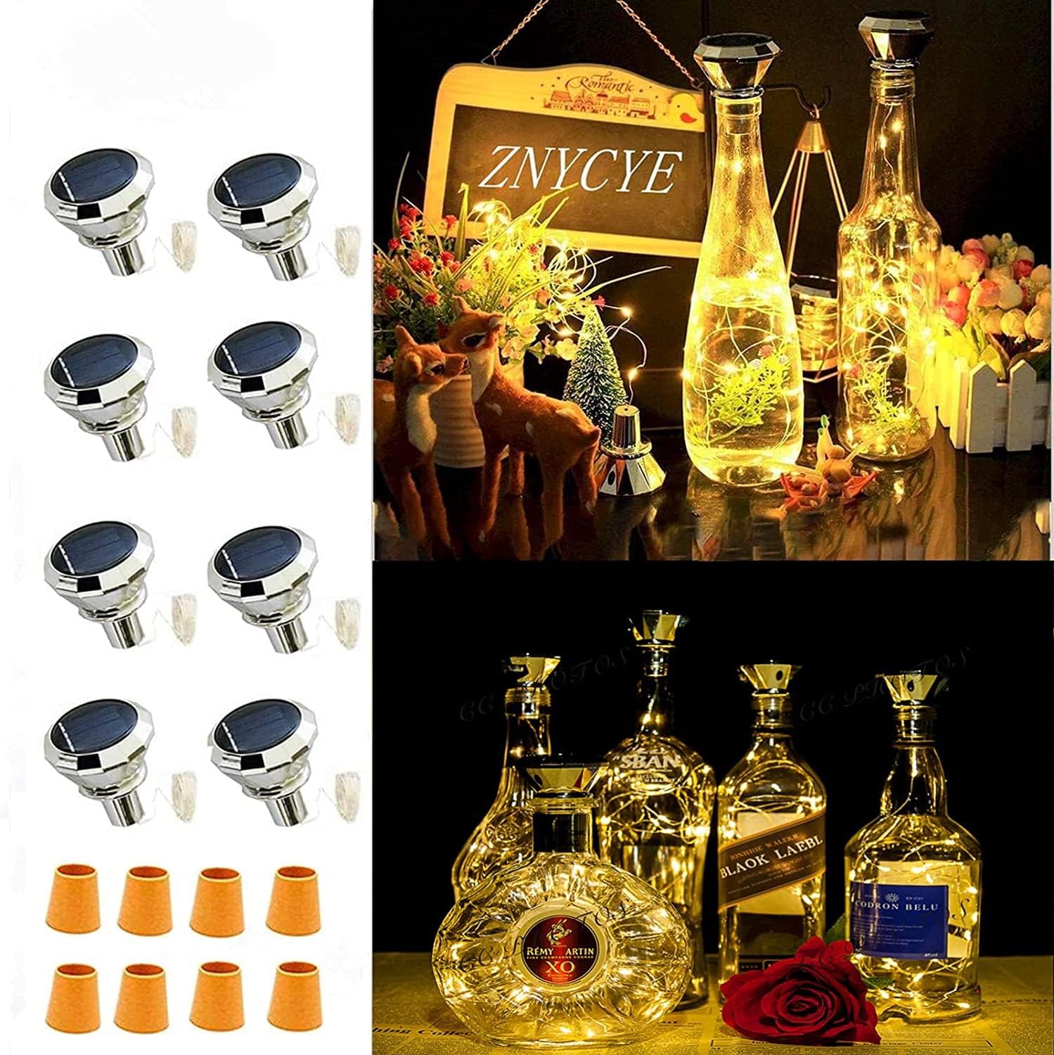 Solar Wine Bottle Lights Outdoor, 20 LED Cork Lights for Wine Bottles Waterproof, Fairy Lights Solar for Wedding Party Garden Patio Decor, Suitable for Most Wine Bottle Mouths-Warm White (8 Pack)