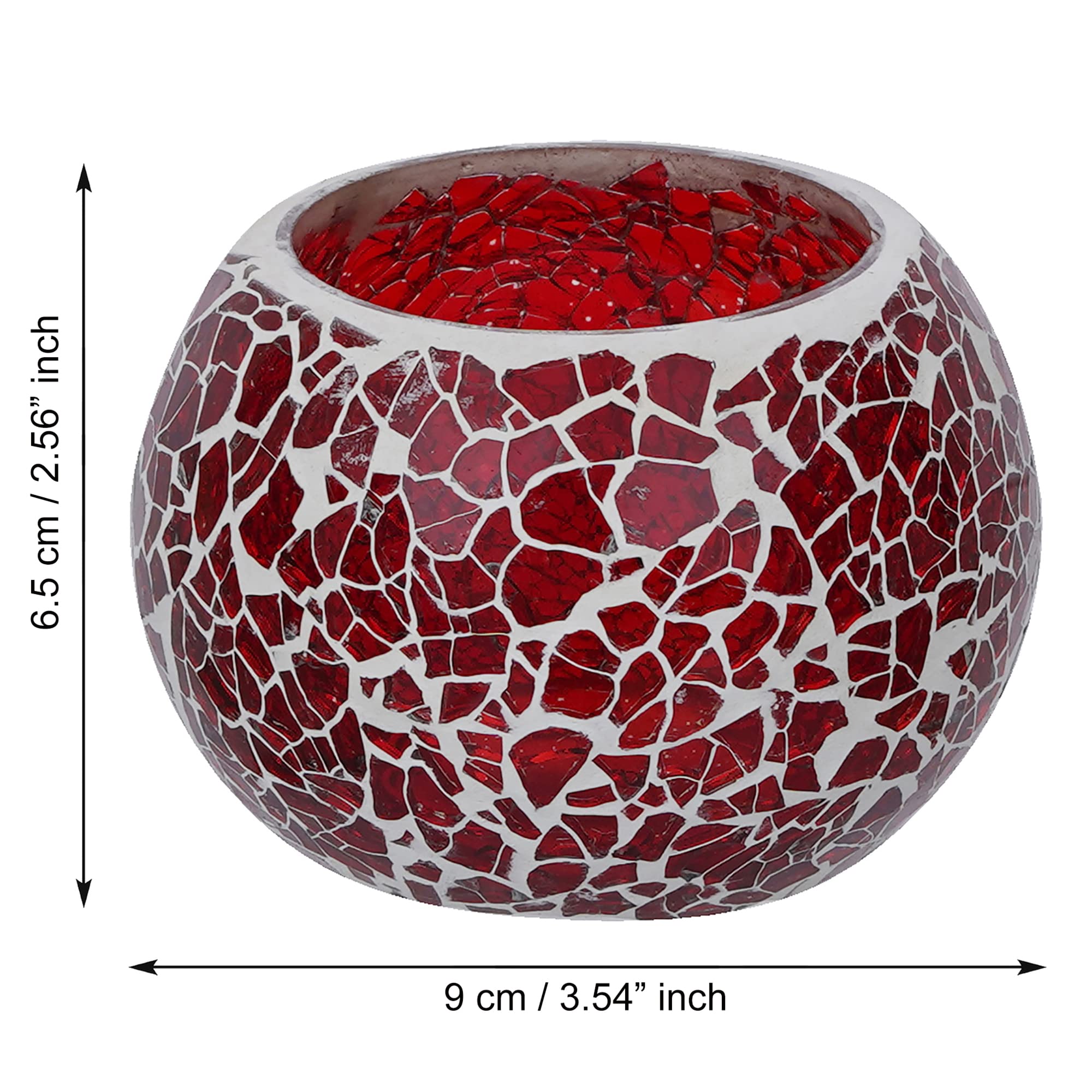 Red Mosaic Glass Tea Light Holder - Diwali Decor -4