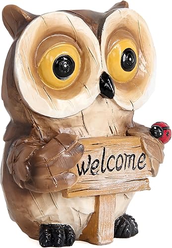Miniatura 9 de Estatuas de búho para decoración de jardín, bonita figura con letrero de bienvenida, decoración de porche, césped, patio, exterior, interior, hogar,