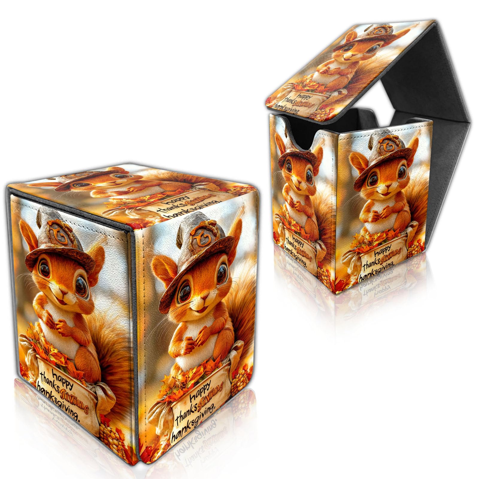 DISUOFEART for MTG Deck Box, Trading Card Storage Case Holds 100+ Sleeved Cards, Pilgrim Hat Squirrel for Holiday Decor Magnetic Closure Durable Deck Holder for Magic The Gathering, TCG & Commander