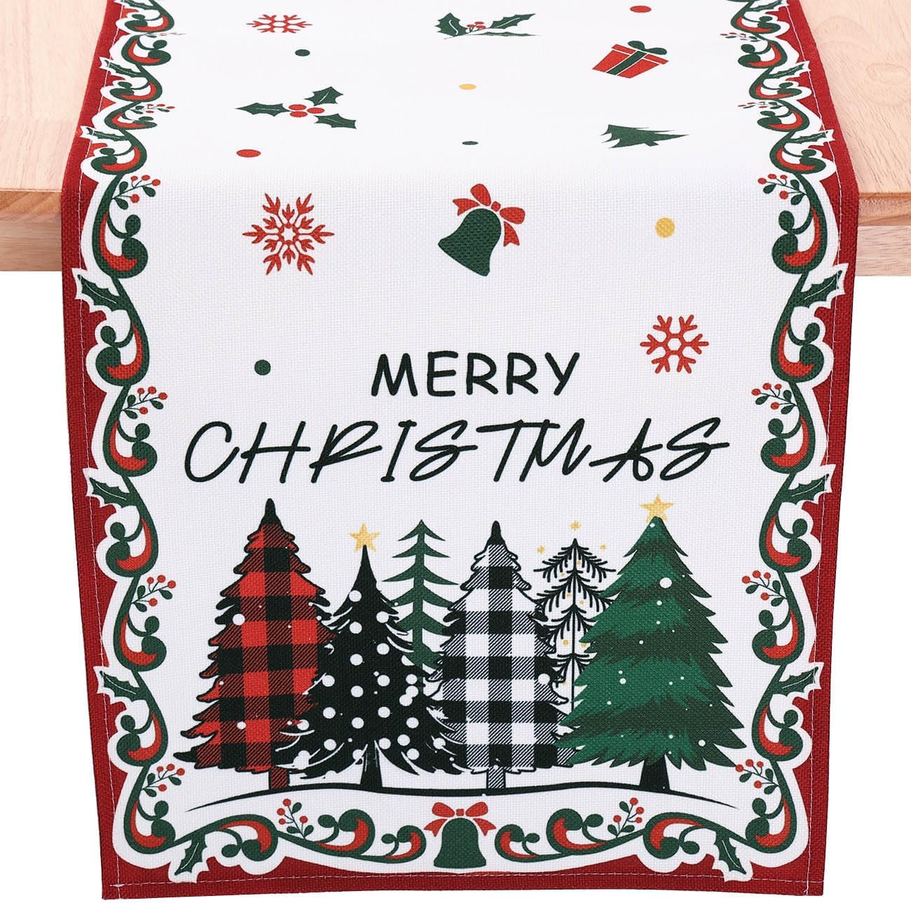 Christmas Table Runner White Christmas Tree Cotton Linen