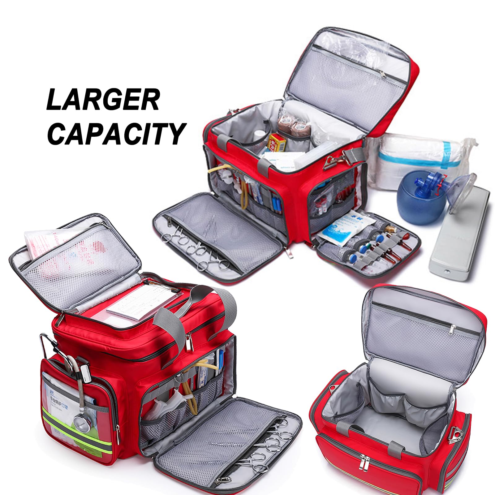 Bolsa de primeros auxilios vacía, bolsa de primeros auxilios profesional, con tira reflectante, bolsa médica de emergencia, organizador de suministros médicos, para el hogar y el trabajo, EMT, EMS