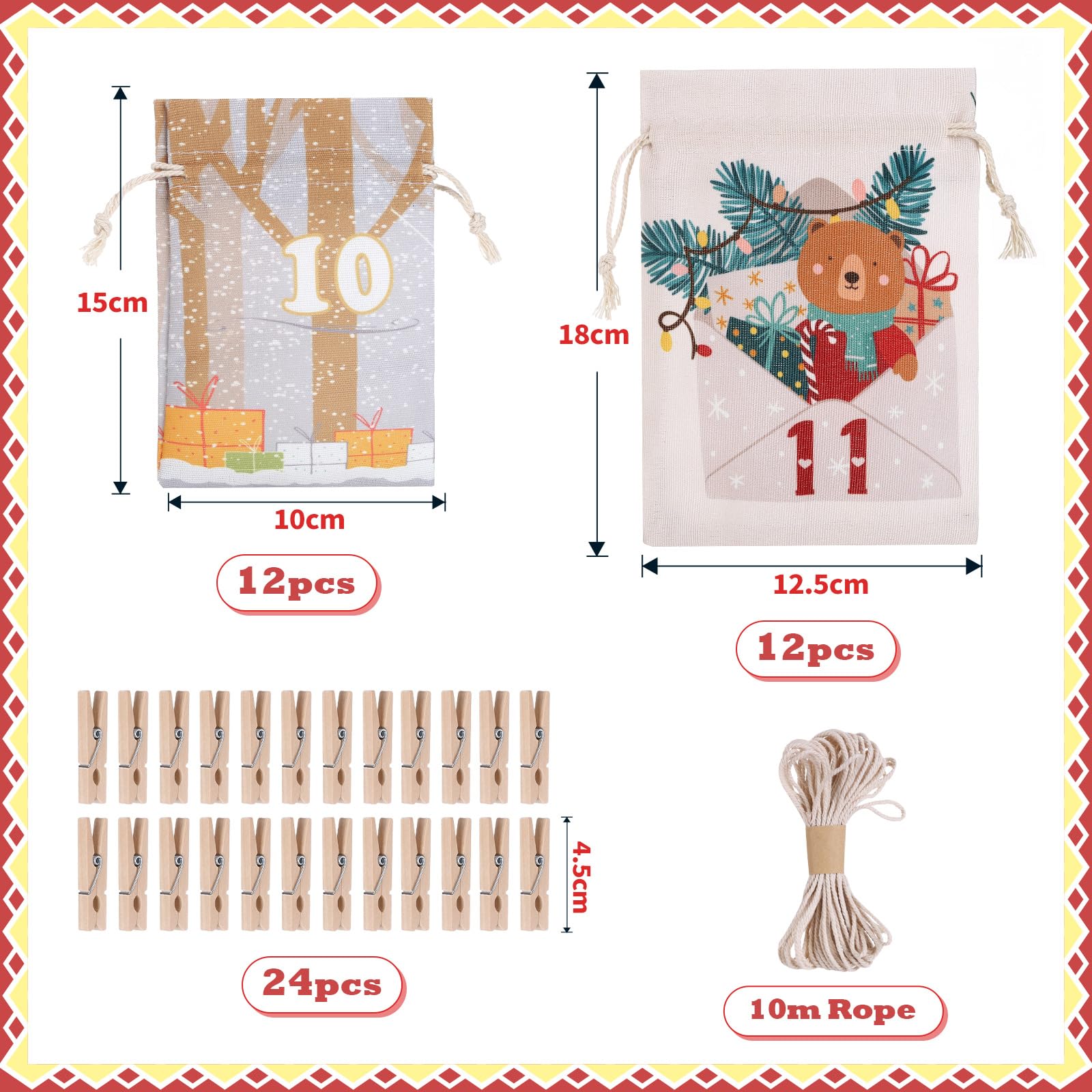 Calendrier De L'Avent 2025 à Remplir - Calendrier Mural En Tissu Avec