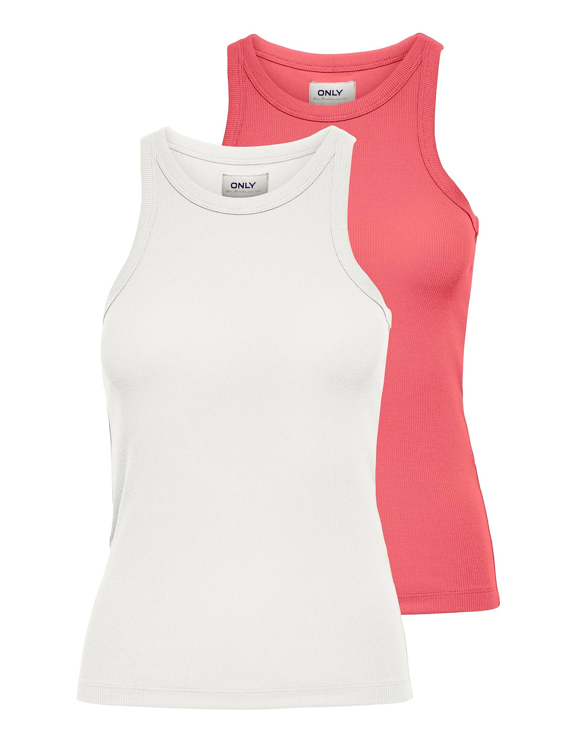 ONLY Damen Tanktop Enger Schnitt U-Ausschnitt T-Shirt 15239781 ,Cloud Dancer/Pack:2 Pack Cloud Dancer/Tea Rose ,S
