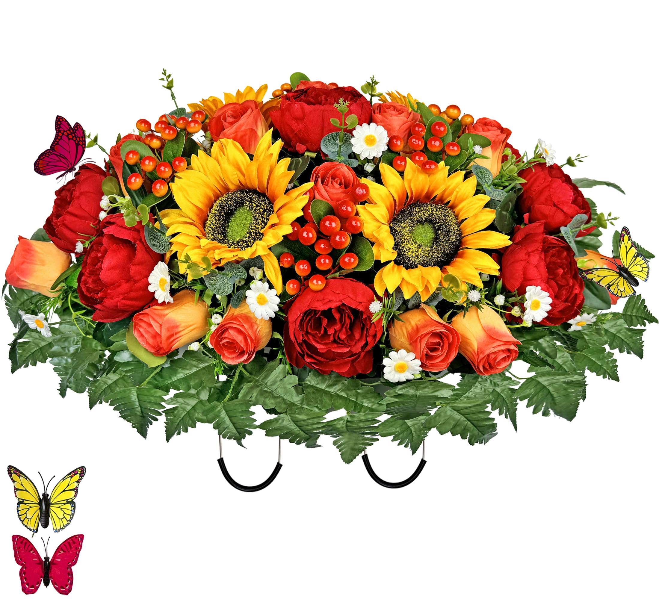 Fleur artificielle pour tombe rose et tournesol déco funéraire
