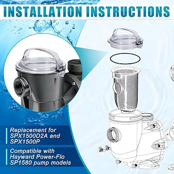 Pool Pump Lid & O-Ring Compatible with Hayward Power-Flo SPX1500D2A | Clear Pump Strainer Cover Replacement for Above Ground Pool Pumps, Supports Easy Basket Inspection and Routine Maintenance