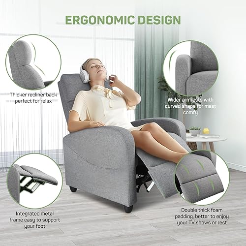 Miniatura 4 de Silla reclinable con masaje y soporte lumbar, asiento de cine en casa de tela pequeña, silla reclinable moderna ajustable para adultos en sala de