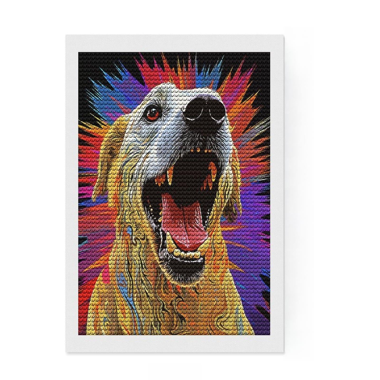 Junmoney Barking Dog Diamond Art Canvas 8"x12", Neat Printed Canvas, Mindful Craft Activity, Cosy Home Accent, Festive Craft Gift