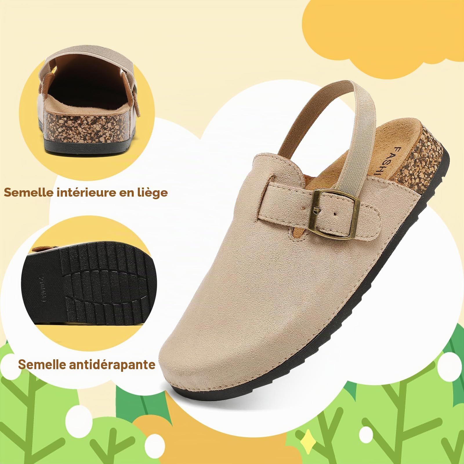 Mules et Sabot Enfant Fille Garçon, Chaussons Antidérapants avec Bride Arrière Réglable