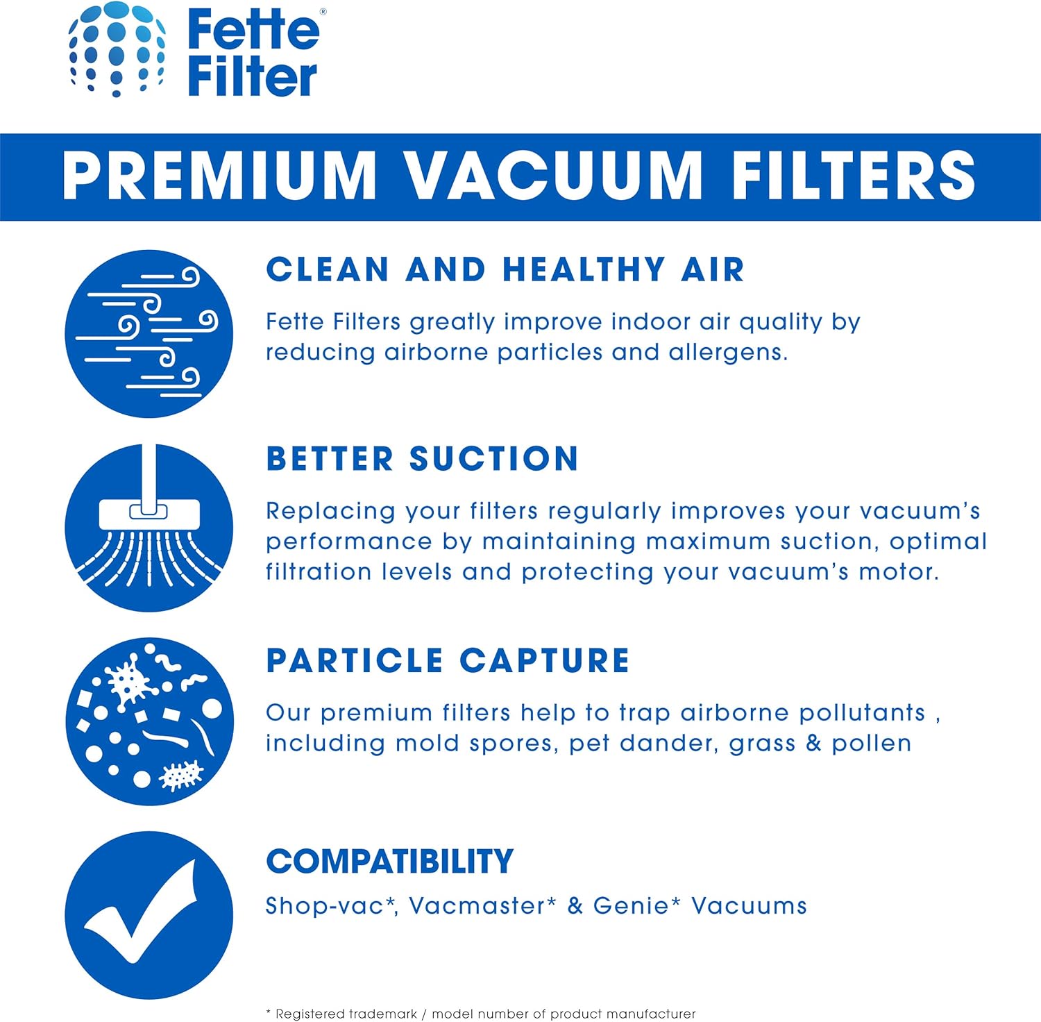 Fette Filter - Wet Dry Vac Filter Compatible with Multi-Fit VF2007 & Most 5 Gallon or Larger Shop-Vac, Vacmaster & Genie Shop Vacuum Cleaners. (Pack of 1)