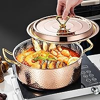 Vista 2 de YJX Olla martillada de 6.7 cuartos de galón con tapa, oro rosa cobre, acero inoxidable de tres capas, utensilios de cocina multifuncionales