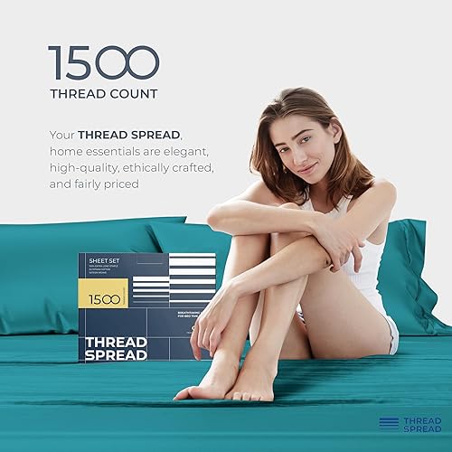 Miniatura 109 de THREAD SPREAD Sábanas 100% de algodón egipcio, tamaño Queen, 1500 hilos, 4 piezas, algodón egipcio, sábanas de lujo de tejido satinado, sábanas
