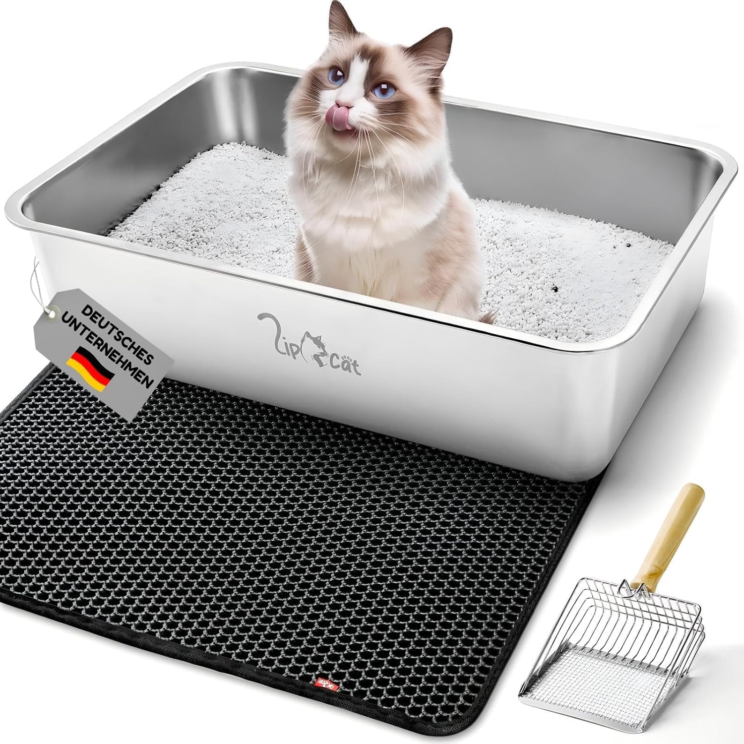 Edelstahl-Katzentoilette XXL 60 x 40 x 15 cm, geruchsfreie offene Katzentoilette, hoher Rand, leicht zu reinigen, ideal für jede Katze, inklusive Katzentoilette, Edelstahlschaufel und rutschfest Edelstahl-Katzentoilette XXL 60 x 40 x 15 cm, geruchsfreie offene Katzentoilette, hoher Rand, leicht zu reinigen, ideal für jede Katze, inklusive Katzentoilette, Edelstahlschaufel und rutschfest