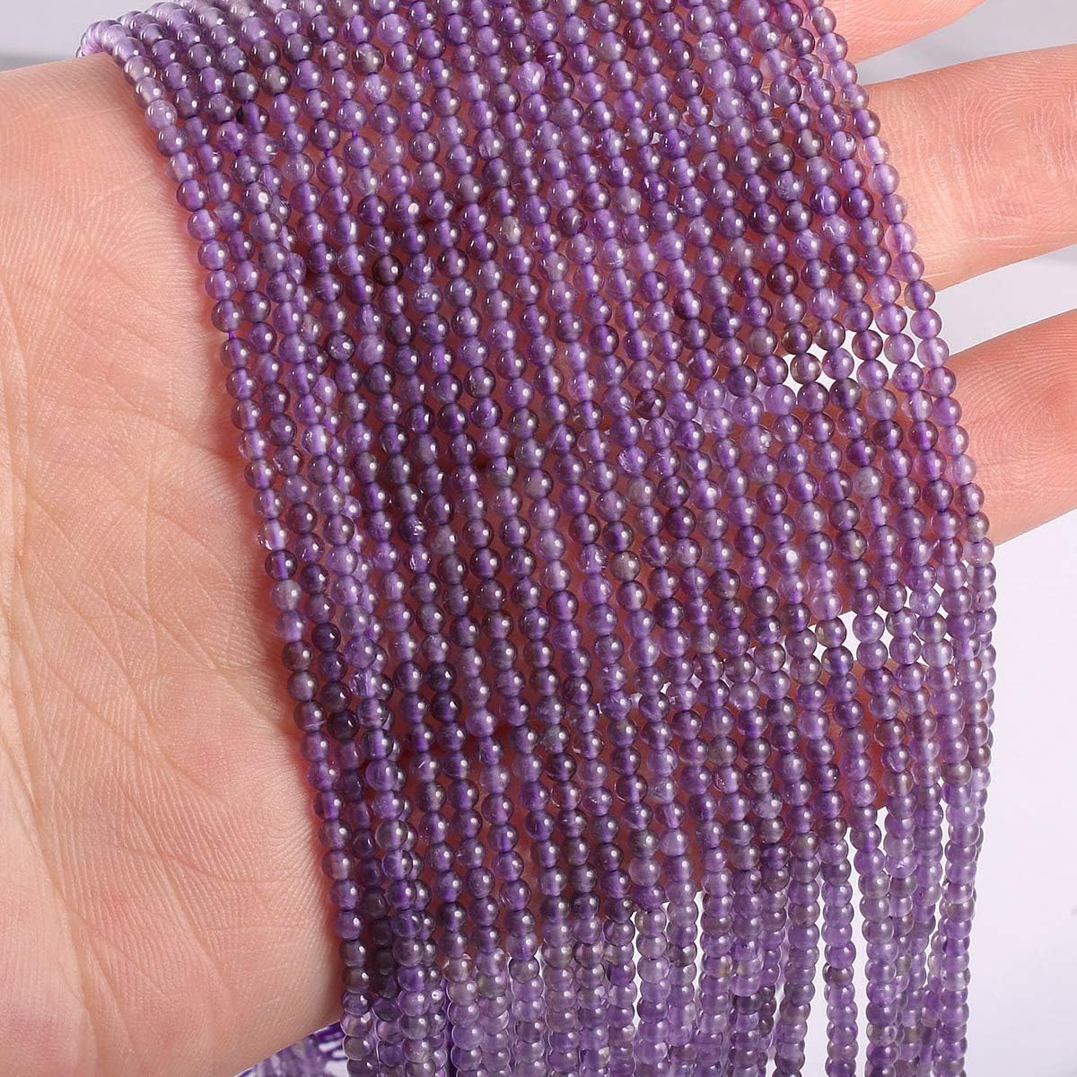 Natural Amethyst Gemstone Round Stone Beads for Jewelry Making DIY Bracelet Necklace (2mm) 2 Strands - Image 2