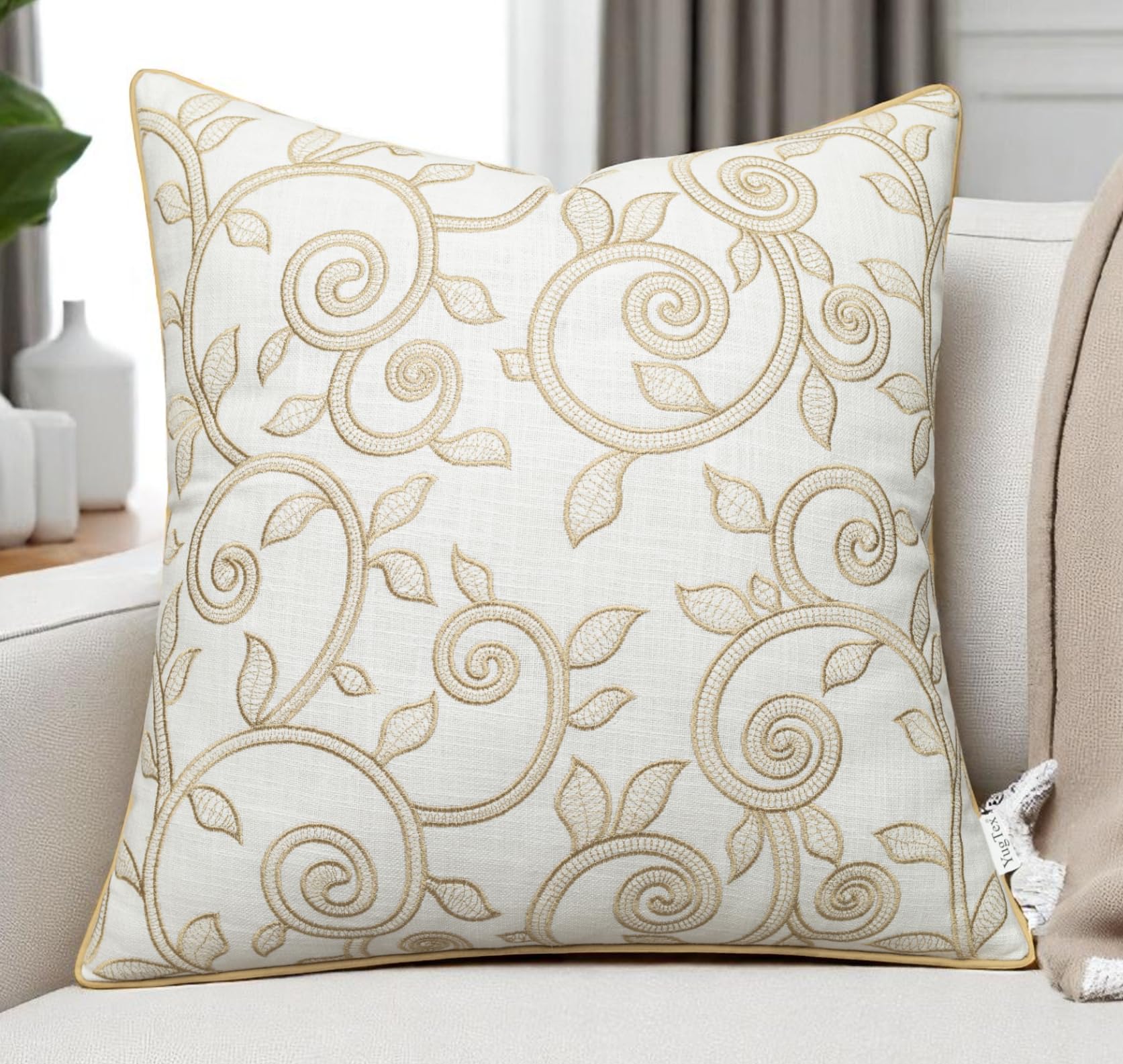 YugTex Maurice Scroll Embroiderd Decorative Square Accent Throw Pillow Cover - Sofa, Chair, Couch, Bedroom, Living Room, Farmhouse Home Decor - 20x20