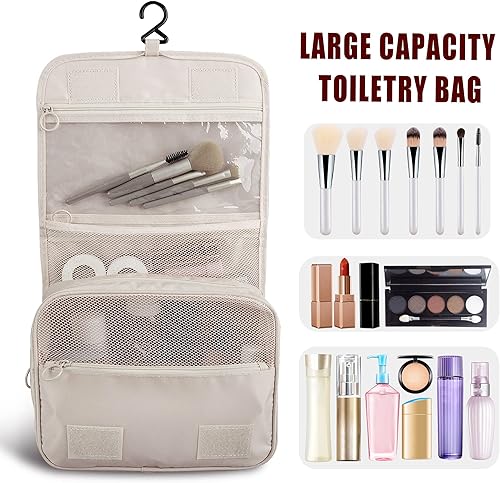 Miniatura 4 de Neceser colgante, organizador de viaje de gran capacidad para artículos de tocador, tela Oxford impermeable, bolsa de cosméticos de viaje con gancho
