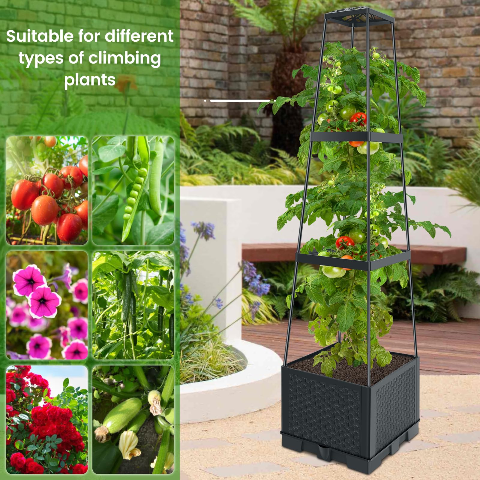 Raised Garden Bed, Planter Boxes with Trellis Height Adjustable Gardening Trellis Self-Watering Mobile Planter Box Detachable Planting Trellis Box Plants Climbing Box for Plants Gardening