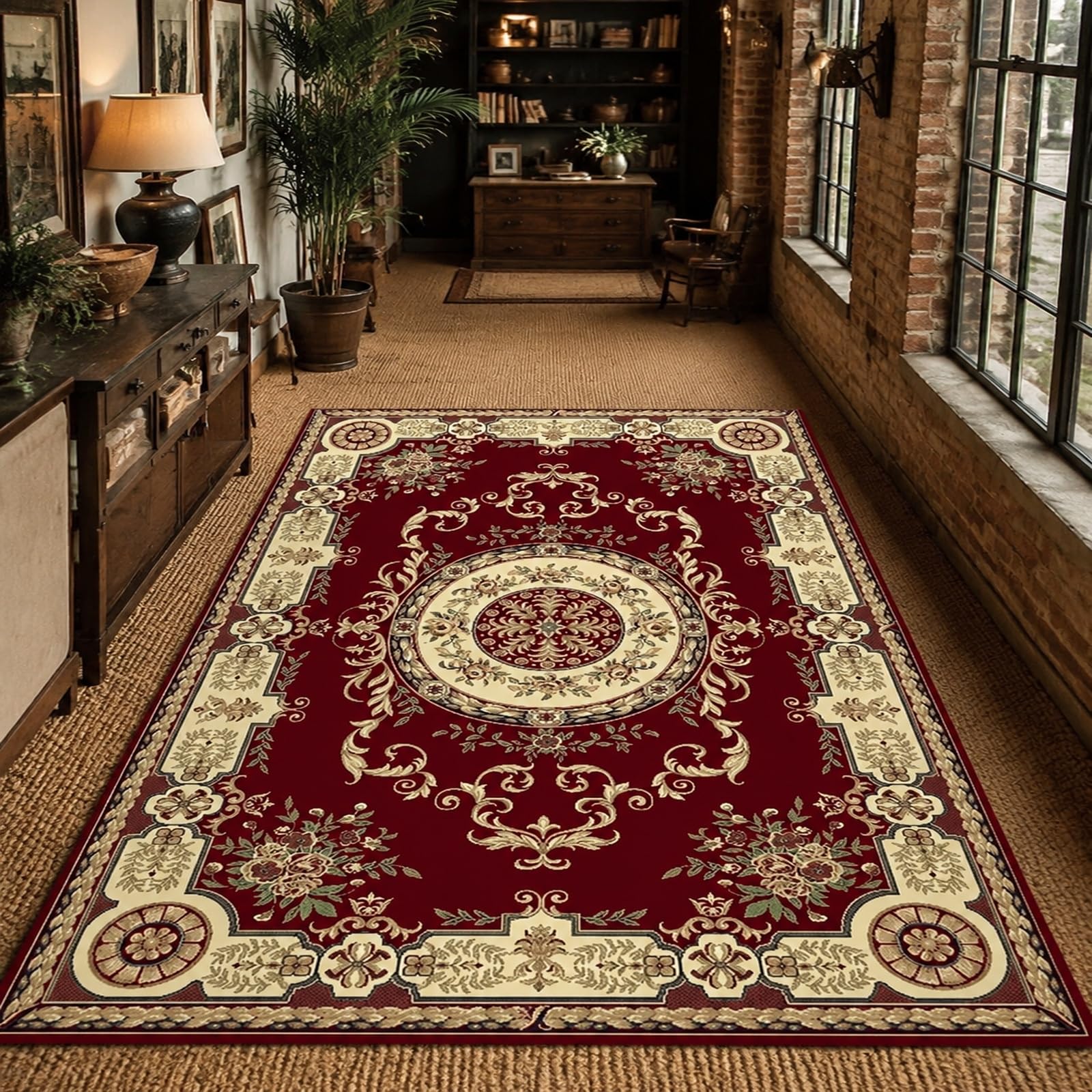 Generico Tappeto, vintage con motivo floreale rosso e beige 80 x 200 cm, Lavabile Tappeti Soggiorno Camera da Letto Divano Ingresso Corridoio