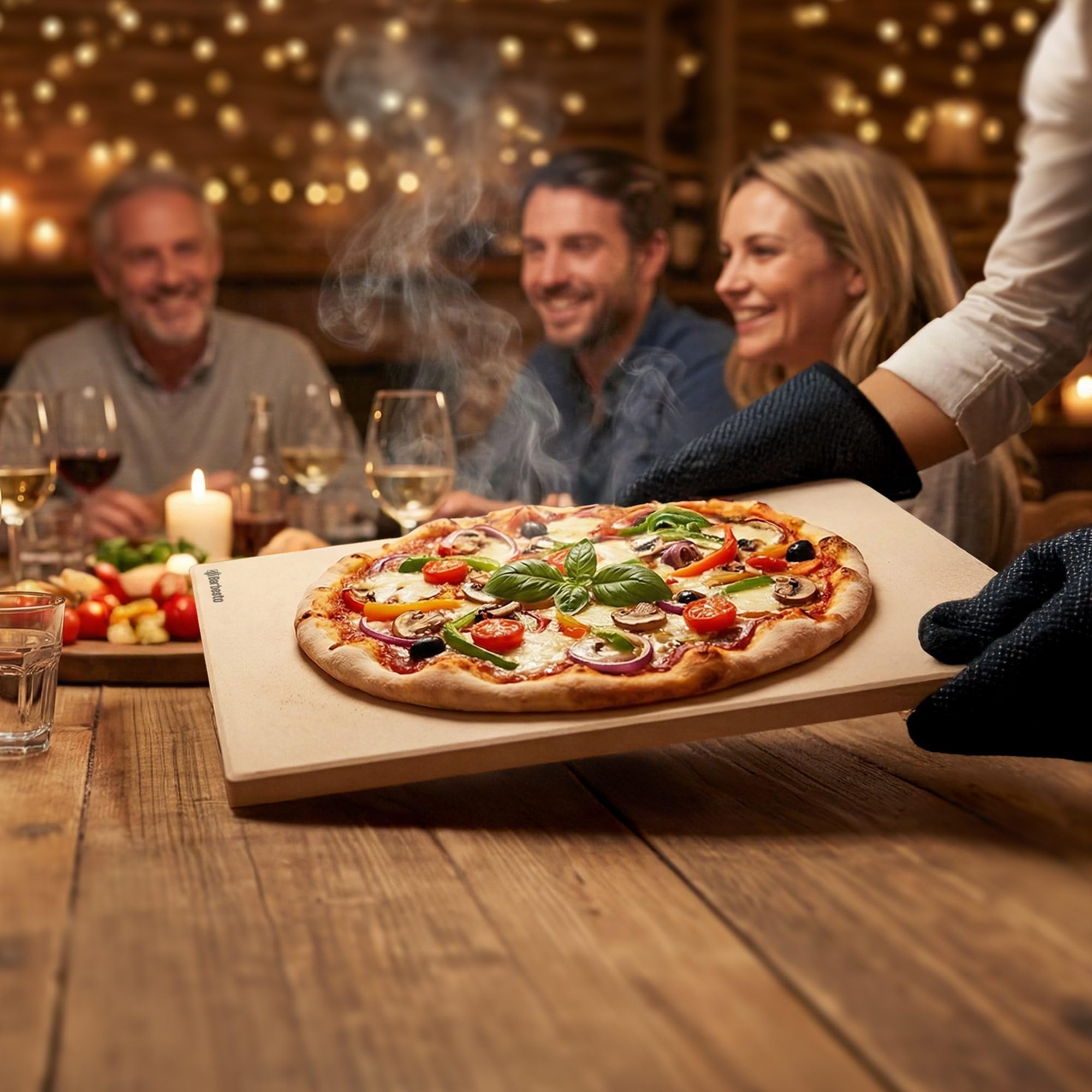 CLP Pierre à pizza pour four et grill 38x30 cm, en cordiérite, résistante jusqu'à 900°C, avec livre de recettes, Taille:38x30 cm