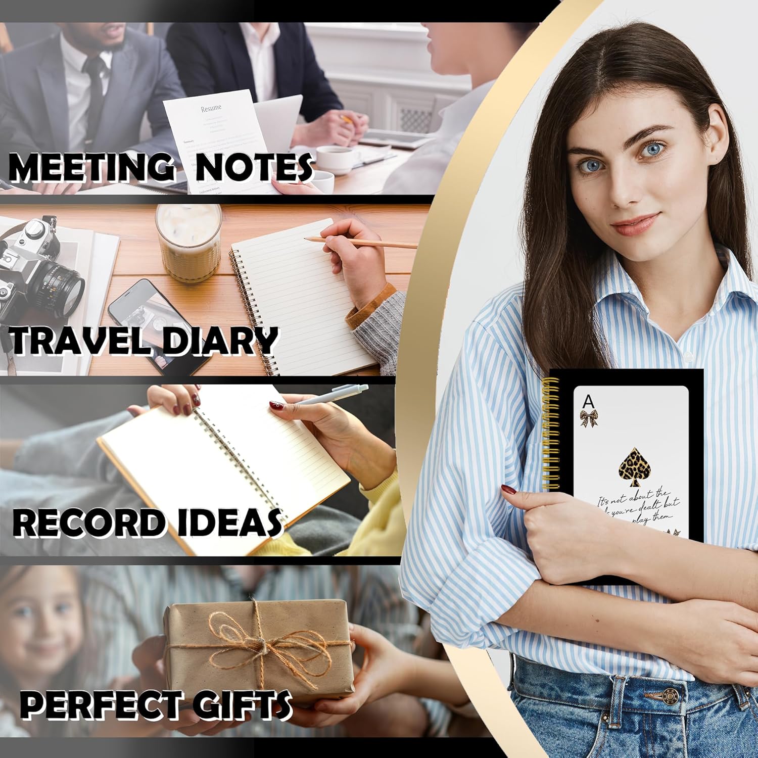 Trendy Leopard Poker Notebook Journal, Cheetah Print Gifts for Women, Preppy Girly Aesthetic Spiral Notebook 5.5x8.3, Preppy Coquette Leopard Bow Journal for Office School Supplies - Image 3