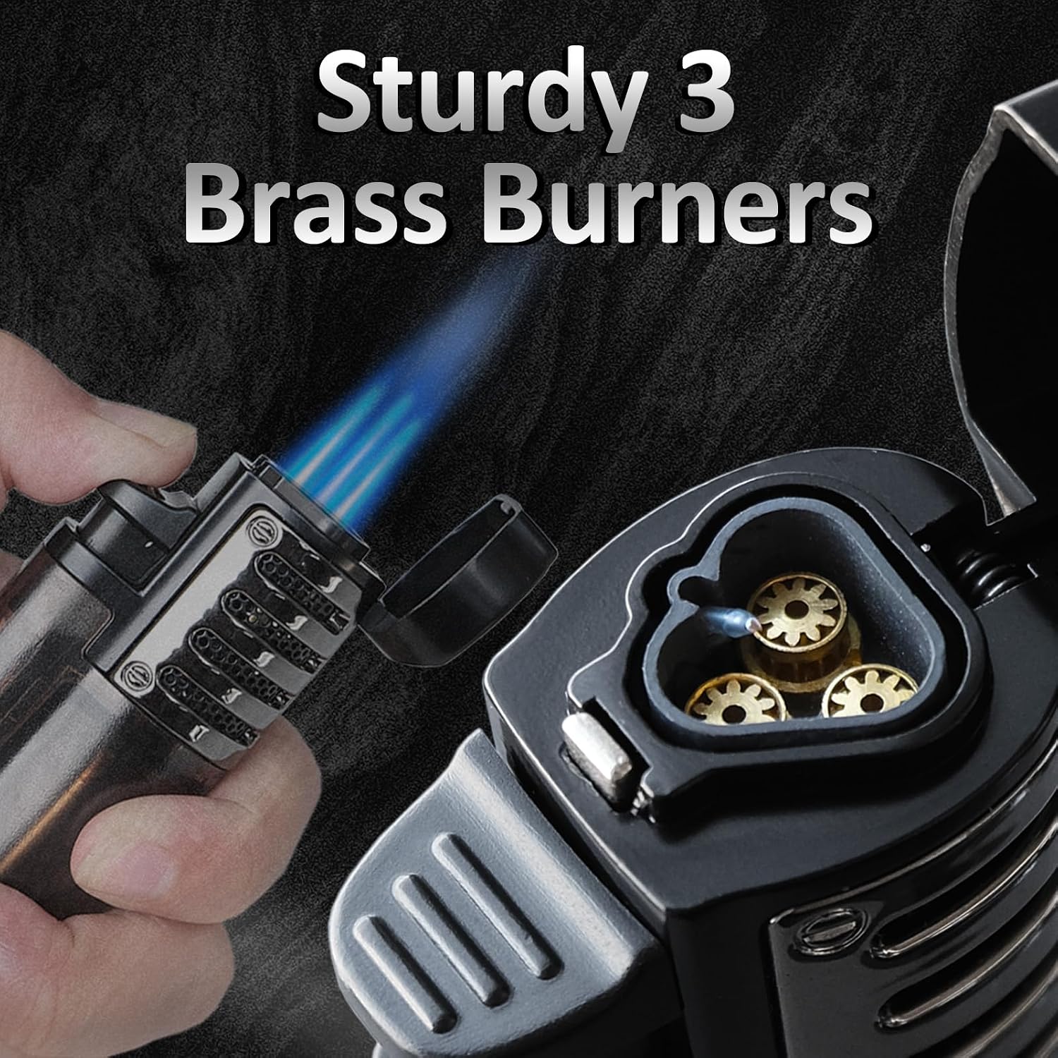 Zoocura Torch Lighter 2 Pack Triple Jet Flame Butane Torch Lighters Refillable Butane Gas Lighters Windproof Adjustable 3 Flame Lighter for Christmas (Without Gas)