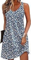 Zeagoo Women's Summer Sundress 2026: Loose V-Neck Sleeveless Floral Tank Dress with Pockets, Beach Cover-Up