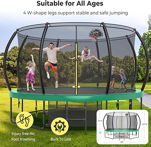 Miniatura 7 de Lyromix - Trampolín mejorado de 12, 14, 15, 16 pies para niños y adultos, trampolines al aire libre con postes curvos, trampolín en forma de