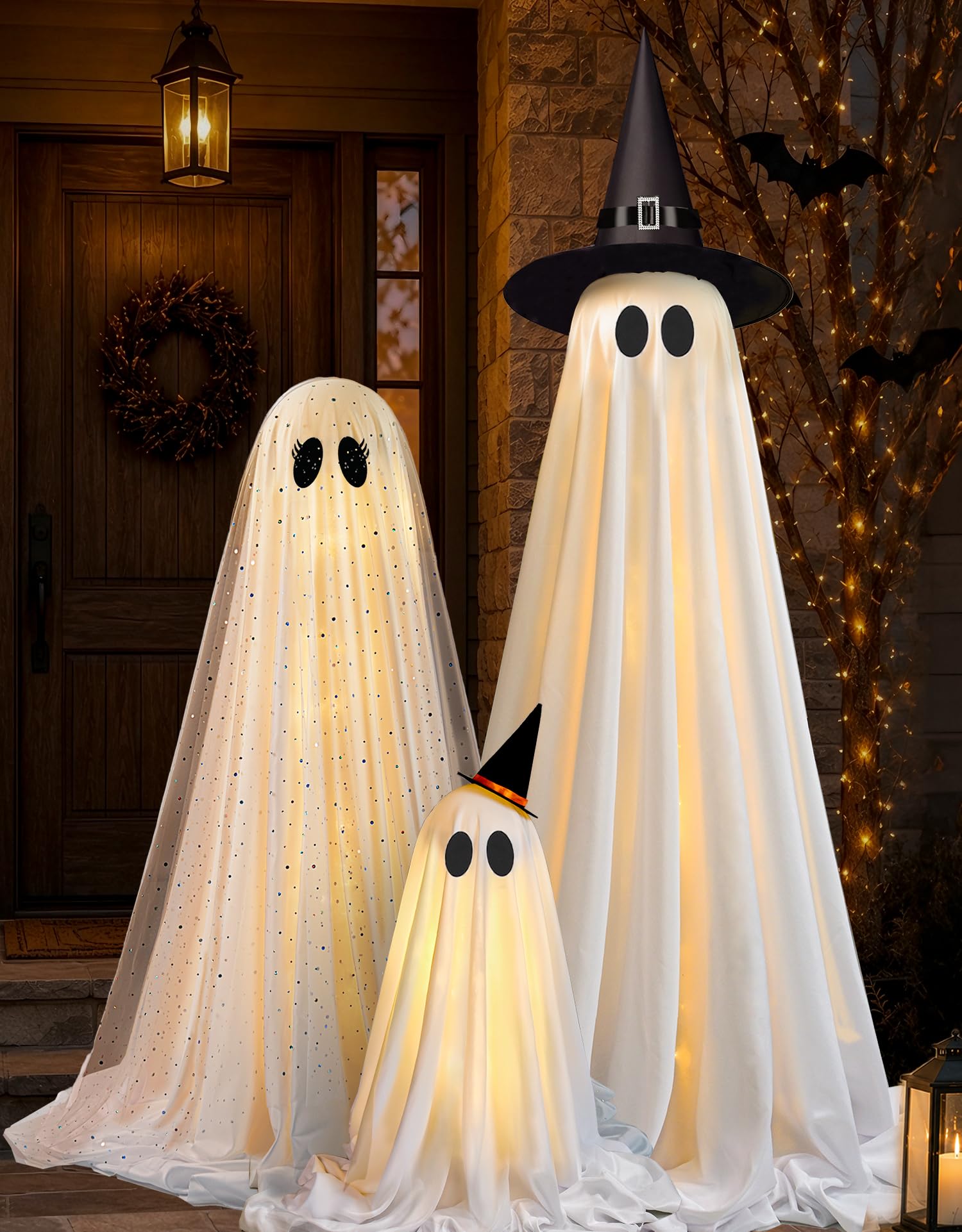 Halloween Decorations Indoor - Set of 3 Light Up Ghosts with Timer Remote 3PACK