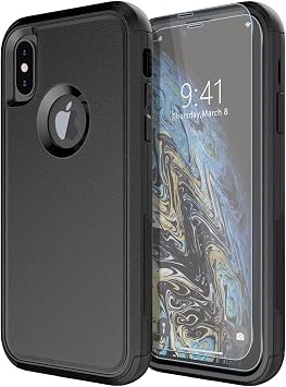 Diverbox for iPhone X Case/iPhone Xs Case [Shockproof] [Dropproof] [Tempered Glass Screen Protector ] Heavy Duty Protection Phone Case Cover for Apple iPhone X/XS Black