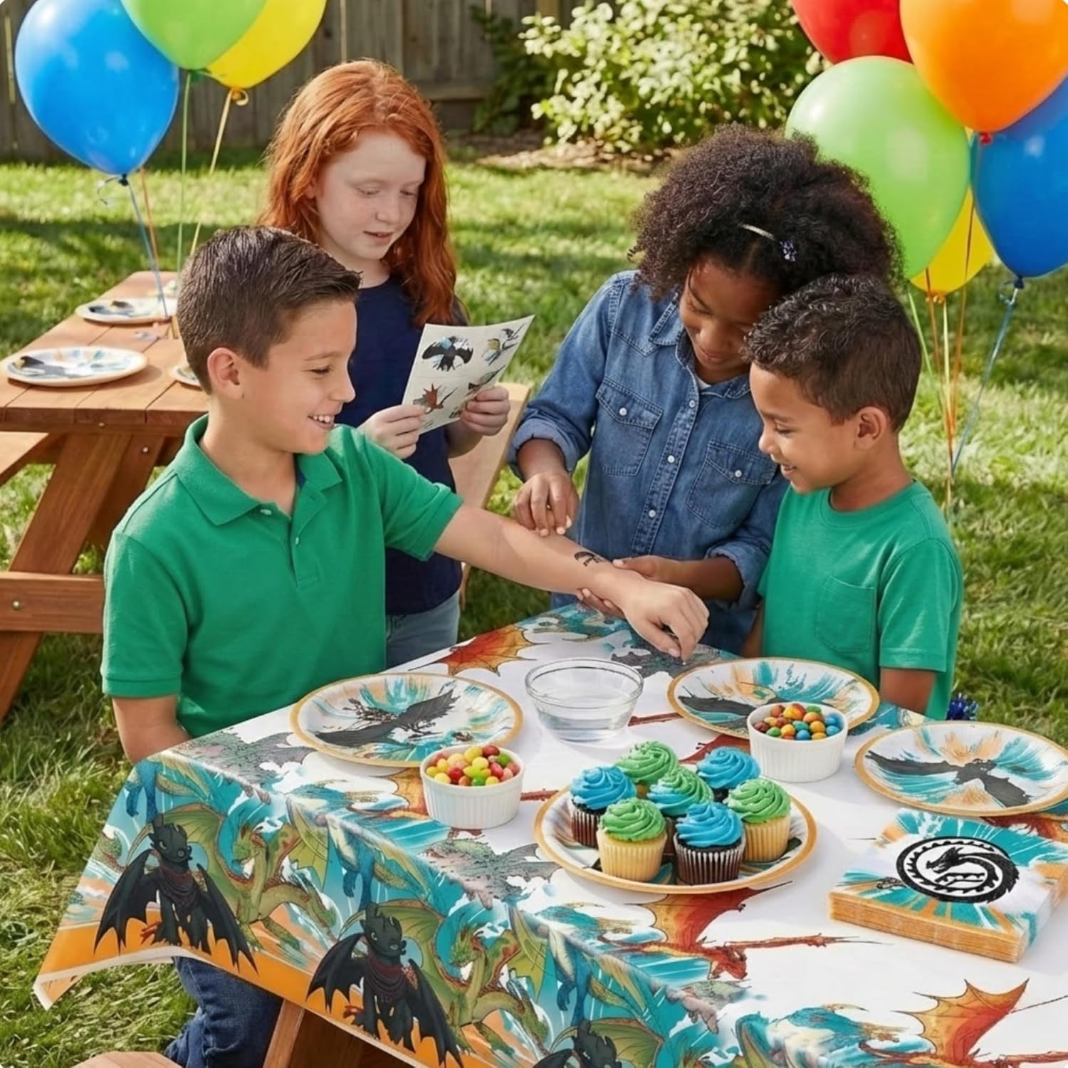 How To Train Your Dragon Party Supplies for 16 - Birthday Decorations with Tablecloth, Banner, Plates, Napkins, Tattoos, Checklist - Officially Licensed