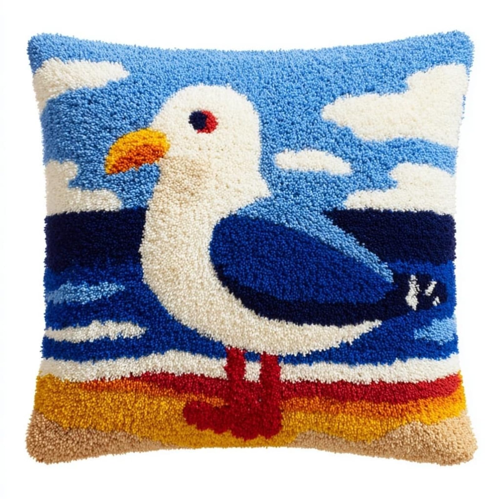 Axiangzik Women's Latch Hook Cushion Kits For Adults Beginners,Seagull 17X17inch Crochet Craft Kits Diy Cute Pillow Case Sofa Home Decor,Gift For