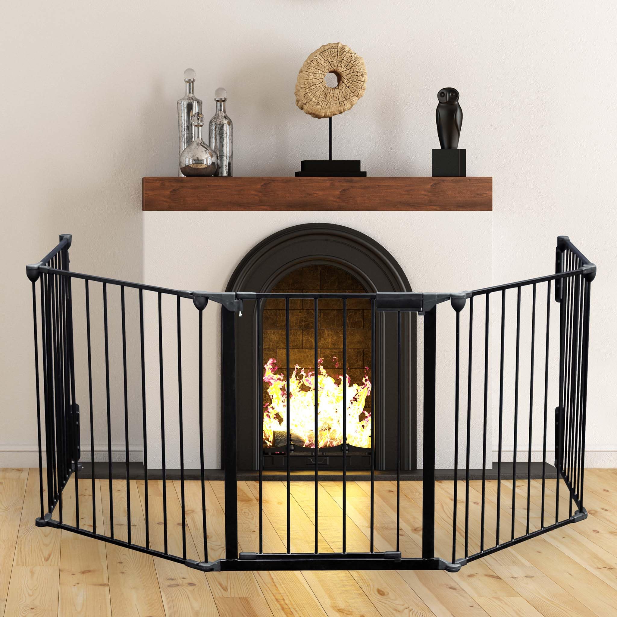 Wiltec Barrière de Protection cheminée XL – 3100 x 650 x 750 mm – Noir – avec Fixation Murale et 5 Éléments en Acier – Grille Pare-feu de poêle pour Sécurité Enfant