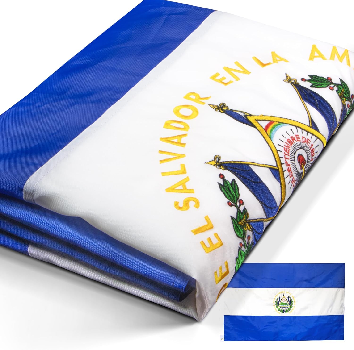 Anley Rip-Proof Double Sided 3-Ply El Salvador Flag 3x5 Foot - Vivid Color, Canvas Header and Wrinkle Resistant - The Strongest, Longest Lasting Salvadoran National Flags 3 X 5 Ft
