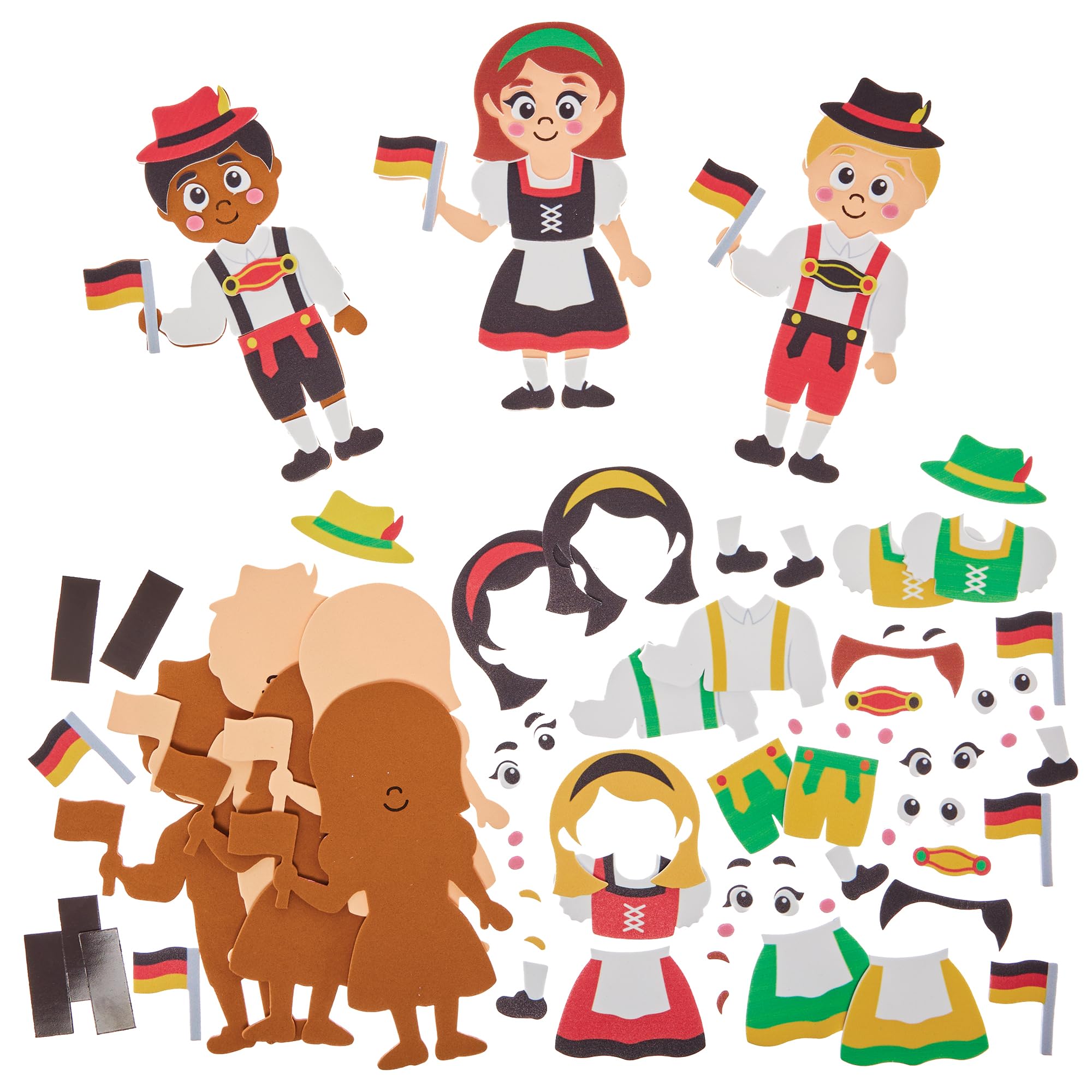 Baker Ross FN039 German Traditional Dress Mix & Match Magnet Kits - Pack of 8, Educational Arts and Crafts Kits, Learning Resources