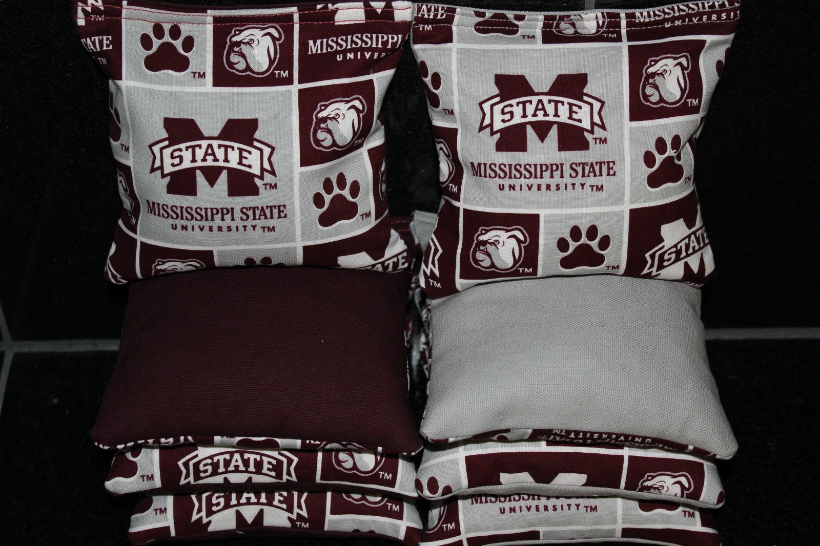 BackYardGamesUSA Mississippi State Bulldogs 8 Cornhole Bean Bags BAGGO/TOSS Handmade!