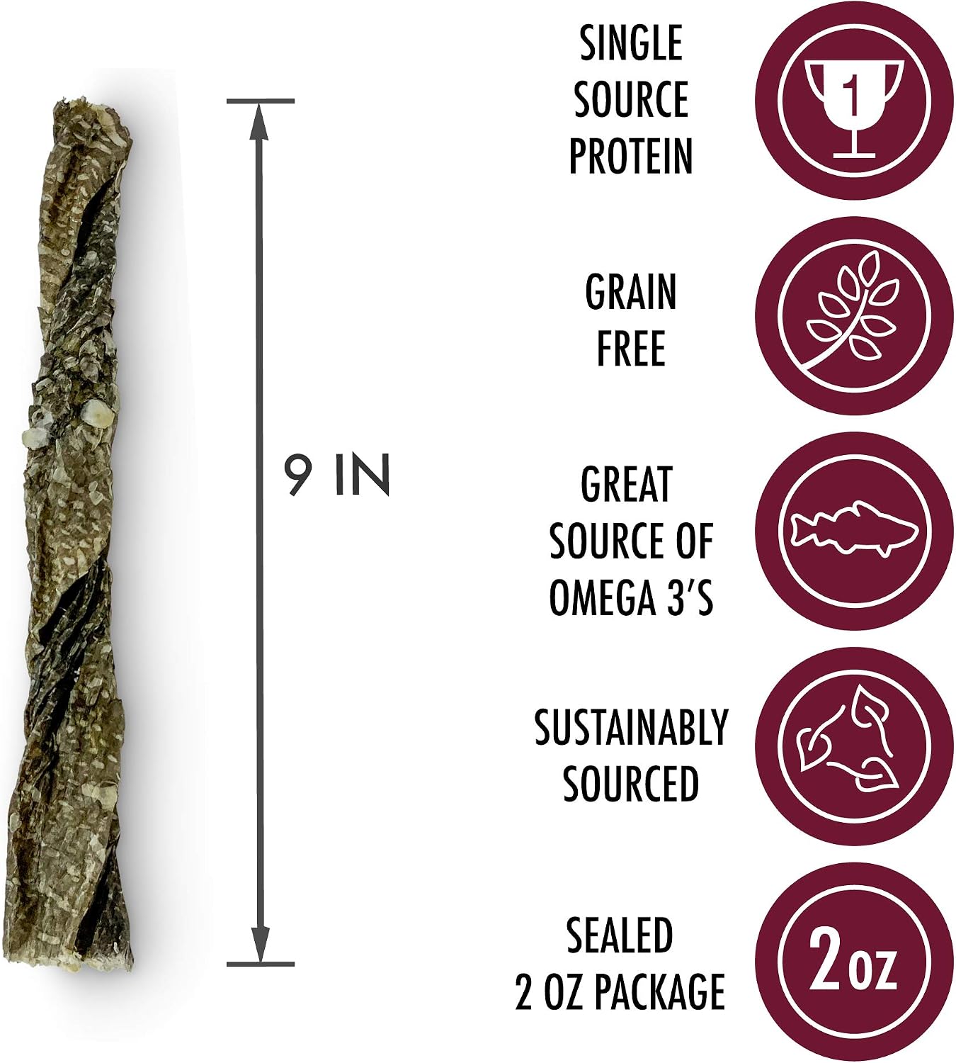 Wild Eats Cod Skin Twists 2 oz. - Dog Treats, Dog Chews and Dog Snacks (Single Ingredient, Sustainably Sourced, North Atlantic Cod Dog Treats and Cat Treats) Perfect for Dog Training Treats