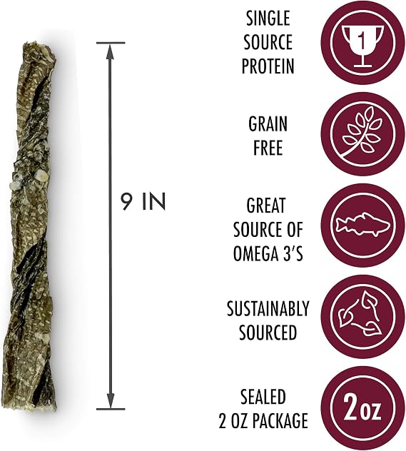 Wild Eats Cod Skin Twists 2 oz Bag, Single Ingredient Dog and Cat Treats | Sustainably sourced from North Atlantic waters, chews and snacks perfect for training sessions and everyday reward moments