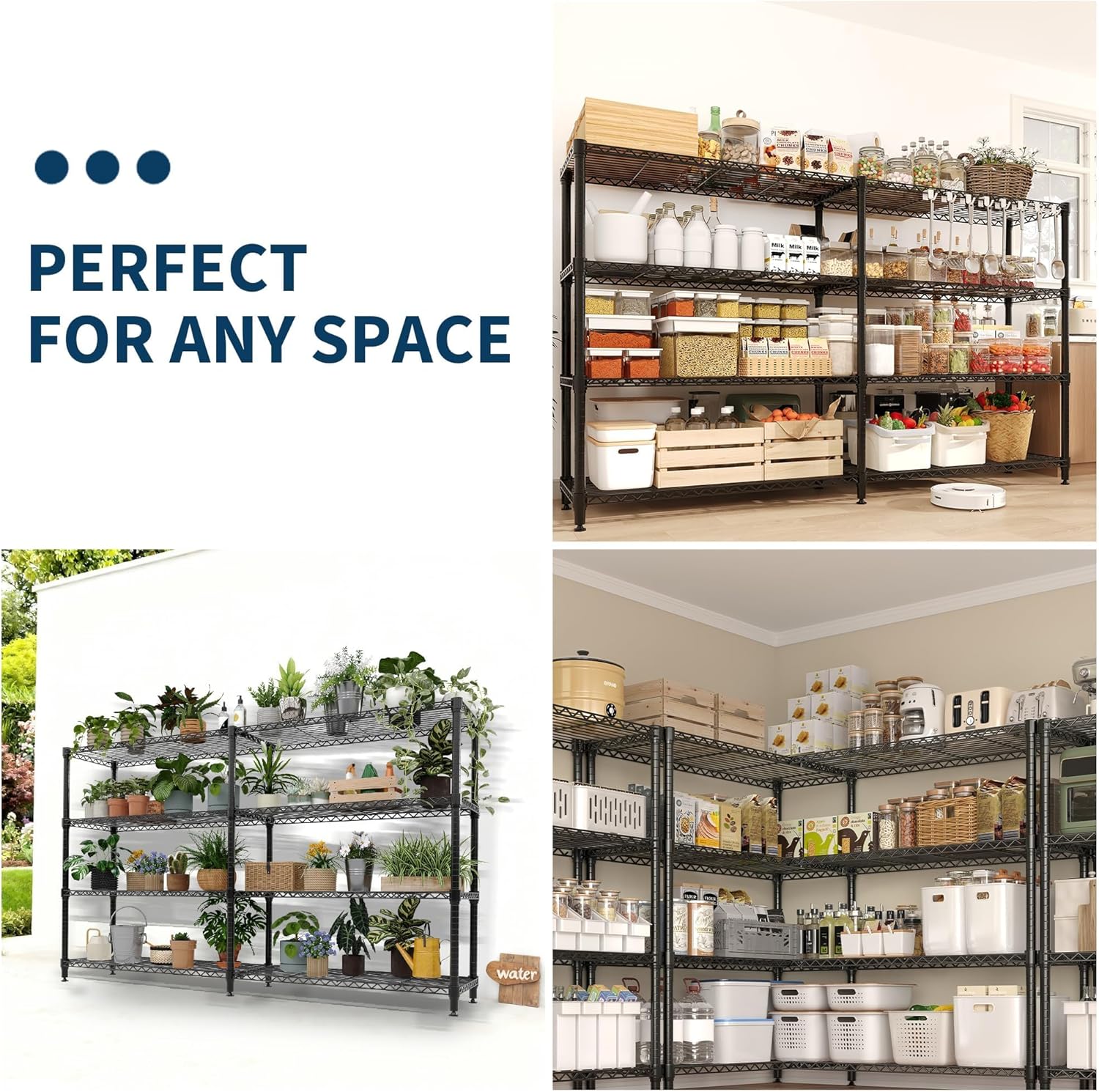 Garvee 70.8" W Storage Shelves Metal Shelving Unit, 4-Tier Heavy Duty Wire Shelving Extra Wide L-Shaped Storage Rack for Apartment Pantry Kitchen Corner Bedroom