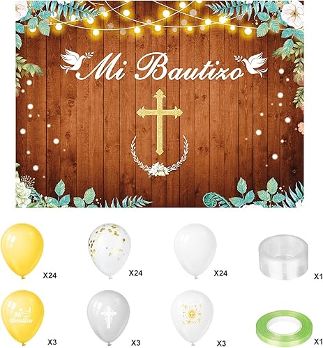 Miniatura 6 de Kit de guirnalda de globos de bautizo dorado y blanco para decoración de bautizo y telón de fondo para fiesta de baby shower, primera comunión y