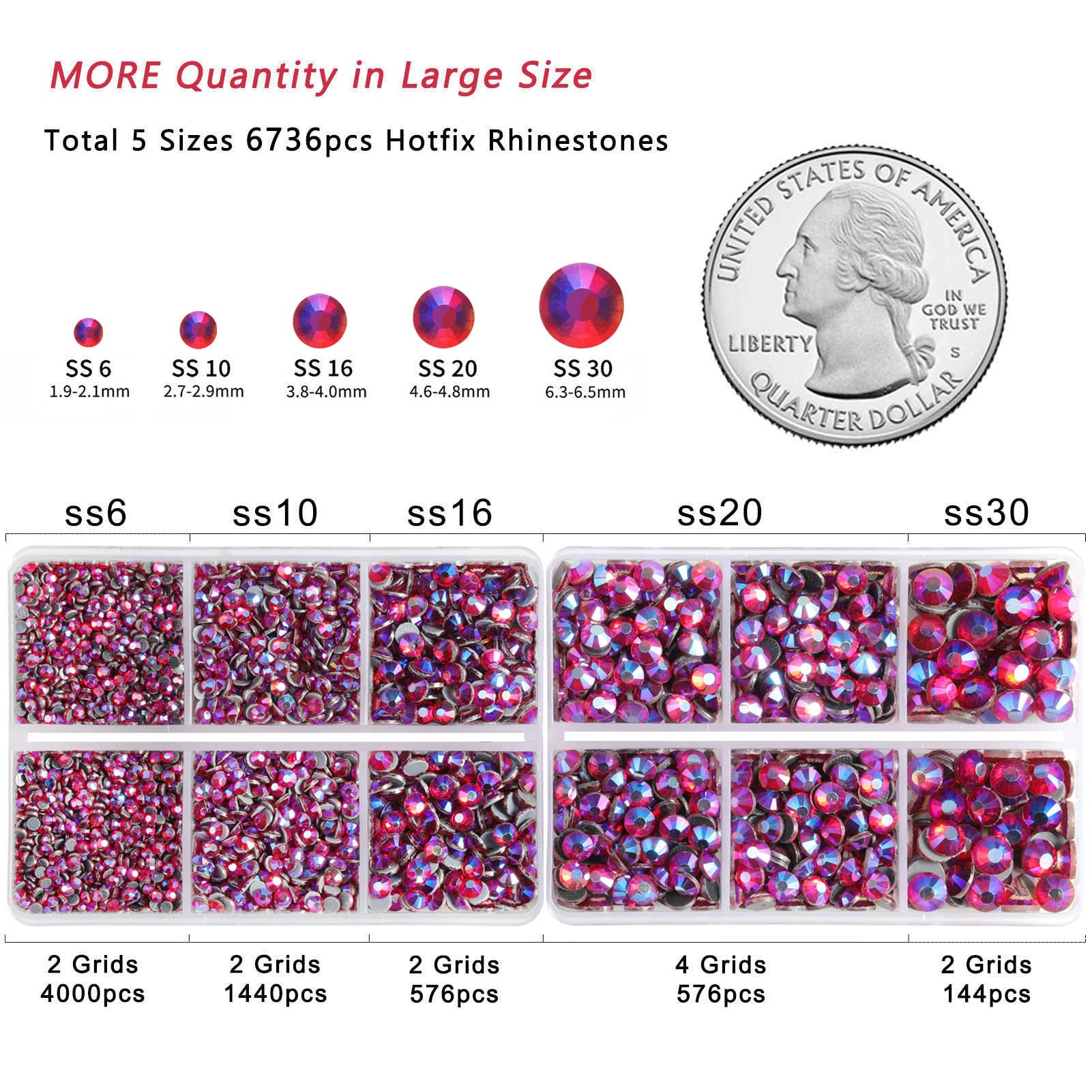Blinginbox 3000pcs Hotfix Rhinestones Kit - Mixed Sizes SS6 To SS30 For Clothes, Crafts & DIY Decor (Black)