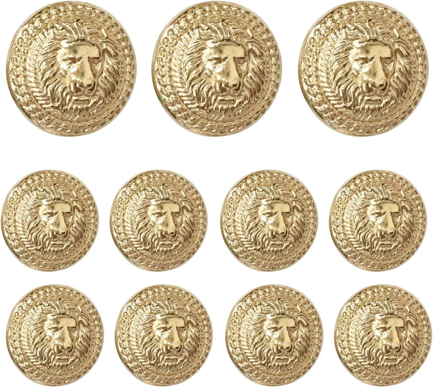 Lion Head Circular Metal Vintage Button, for Coat, Blazer, Suits, Uniform, Jacket, etc (Gold), 11 Pcs