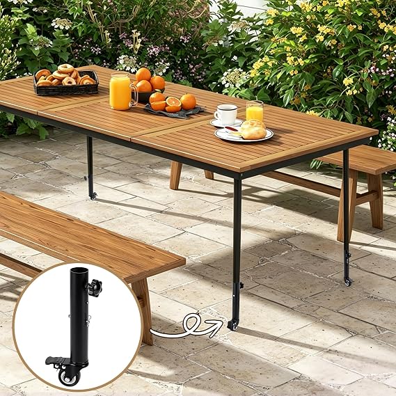 4 Pcs Adjustable Table Leg Extenders with Wheels, Metal Table Leg Risers with Swivel Castors Brake, Heavy Duty Furniture Risers for Straight and Curved Legs Table Chair, 2 Levels Height