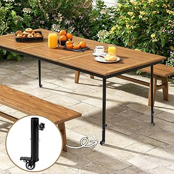4 Pcs Adjustable Table Leg Extenders with Wheels, Metal Table Leg Risers with Swivel Castors Brake, Heavy Duty Furniture Risers for Straight and Curved Legs Table Chair, 2 Levels Height