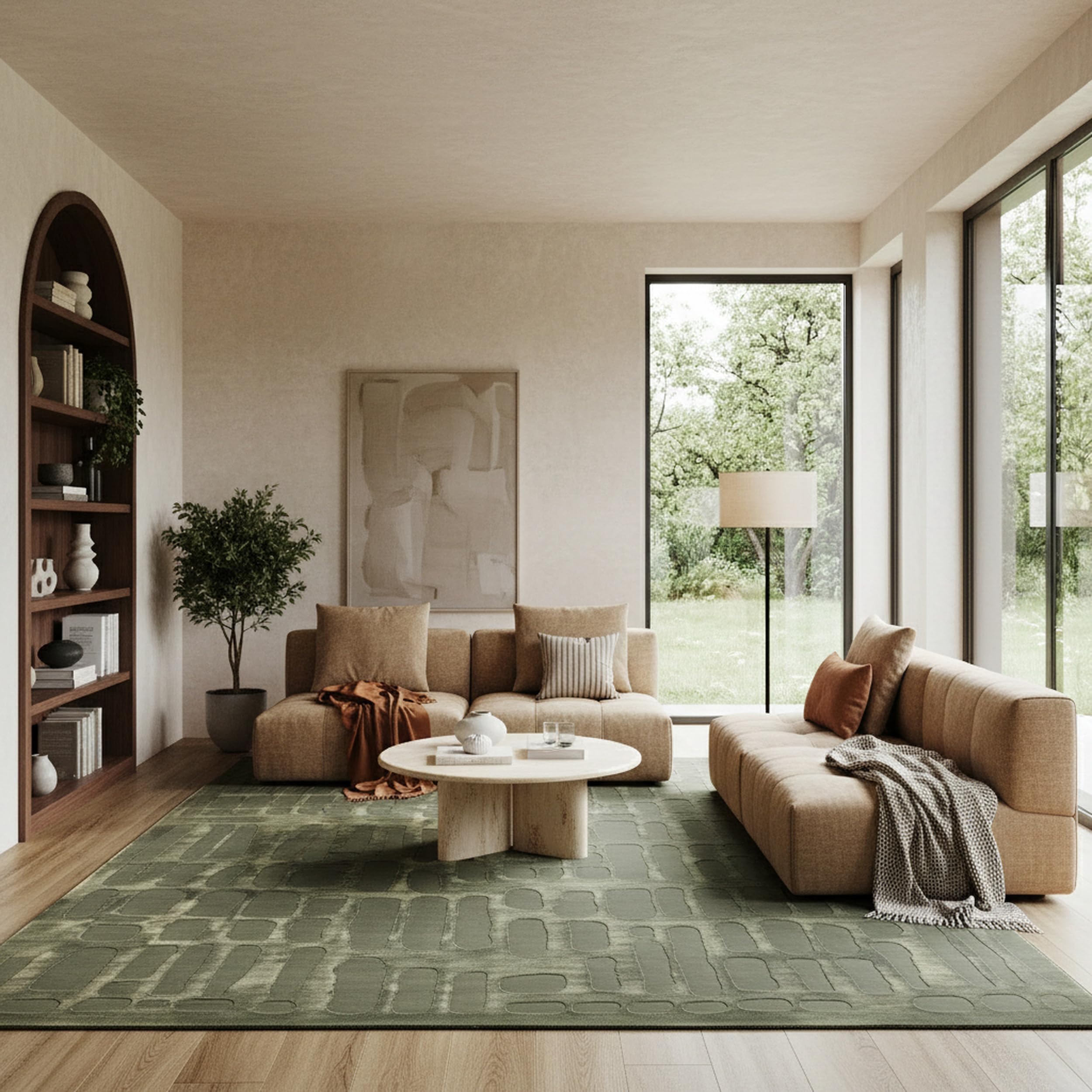 Nuloom Belen Forest Green, 9' x 12', Abstract, Recycled Polyester, Soft and Smooth, High Traffic, Stain Resistant, Easy Clean, Durable Washable Area