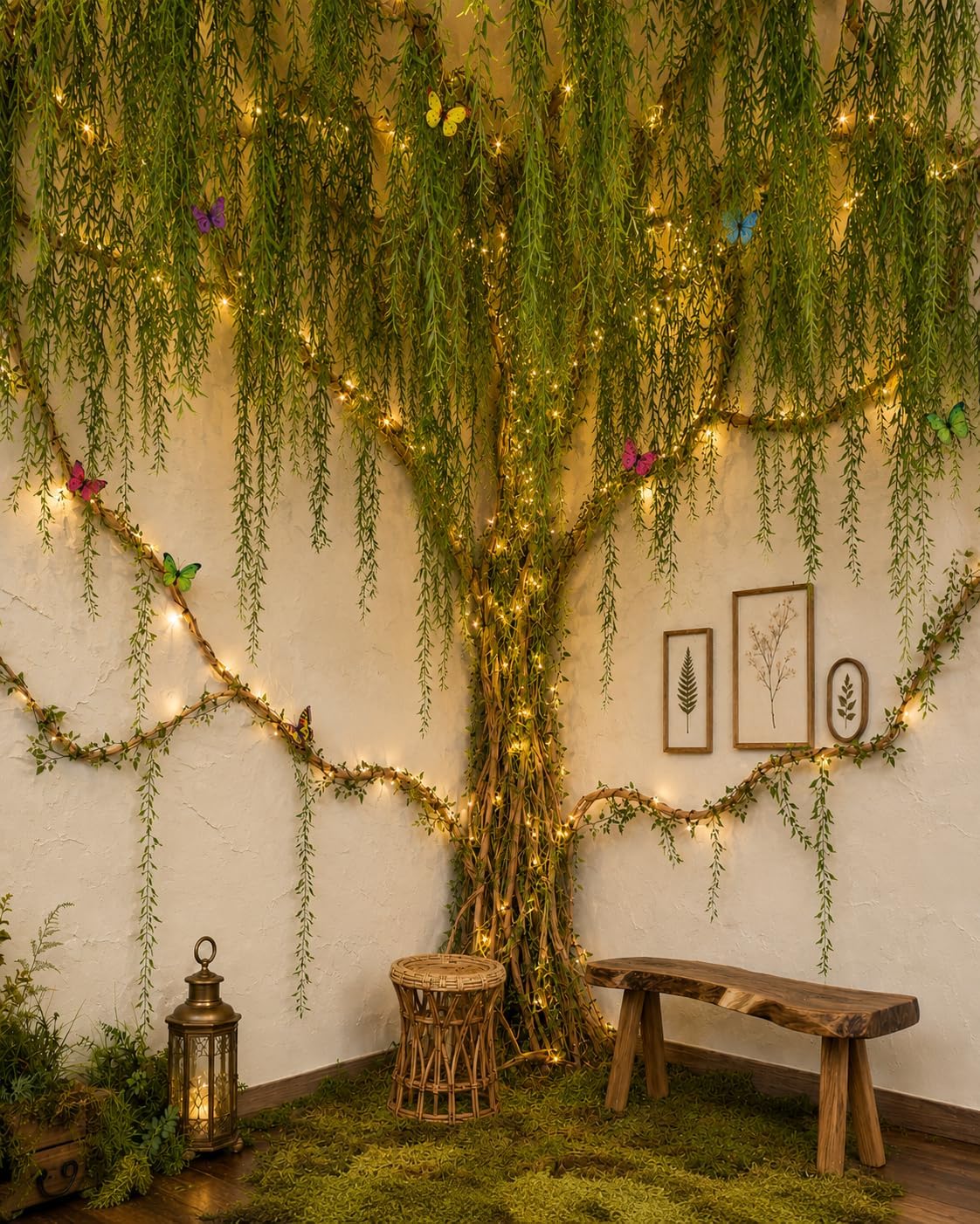 63Pcs Jungle Theme Decorations, 68.9ft Fake Vines with Artificial Hanging Willow Leaves and 20 Wire Butterflies, Greenery Vines Garland for Classroom, Rainforest Safari Party, Indoor Outdoor Decor image 3