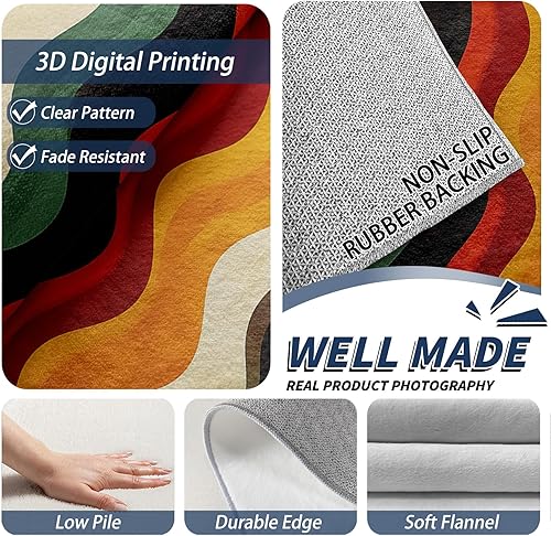 Miniatura 5 de Alfombra de los años 70 de 8 x 10 a 3 x 4, alfombra retro ondulada para puerta de entrada, alfombra vintage con remolino, alfombra abstracta de los