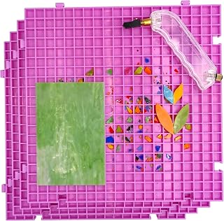 4 PCS Stained Glass Cutting Mat, Solid Bottom Plastic Grid, 12"x12", Includes Rubber Pads, Breaker Ball, Non-Slip Grip Rings, Ideal for Stained Glass Artists, Hobbyists, Pros. (Purple)