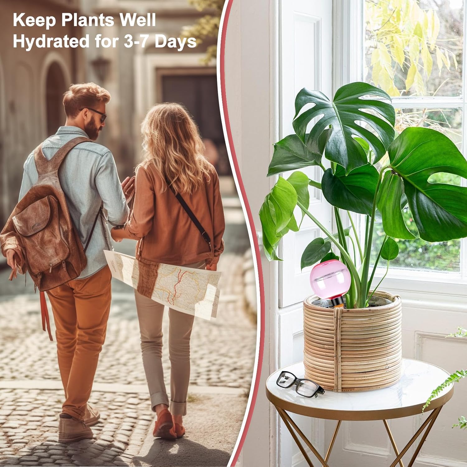 4 Pack Self Watering Globes 17oz Large Plant Watering Globes Top Fill, Self Water Planter Insert Indoor/Outdoor Plastic Water Bulbs Slow Release Terracotta for Plants, Pink