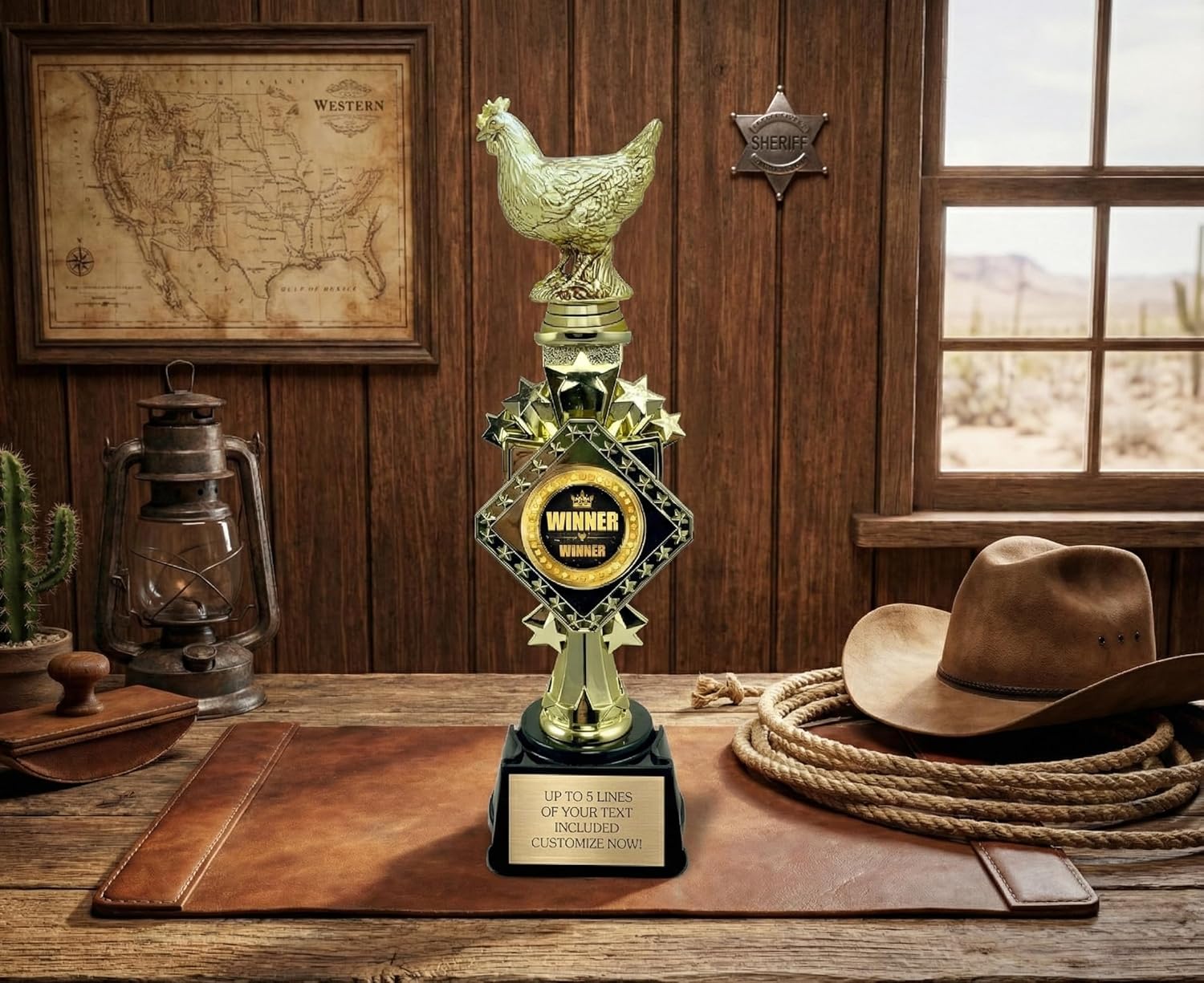13” Chicken Trophy - Winner Winner Chicken Dinner Award - 1st Place Trophy - Funny Trophy for Adults - Office or Fantasy Football Awards - Engraved Plate - Custom Chicken Wing Trophies