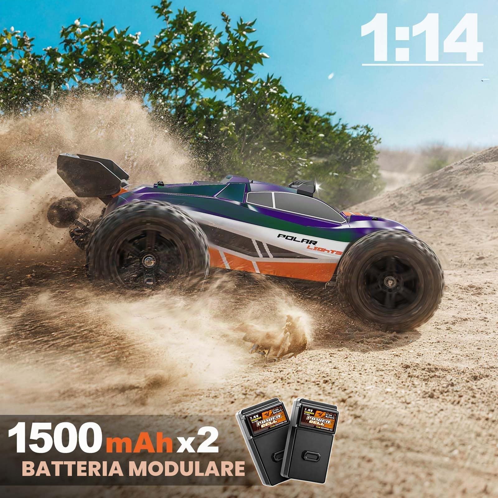Macchina Telecomandata Adulti 1:14 Brushless Auto RC/RC Car 4WD 52 km/h, Ammortizzatori Idraulici, Trasmissione in Metallo, 2 Batterie 1500mAh, 2 Set di Gomme, LED, Upgrade 3S fino a 70 km/h